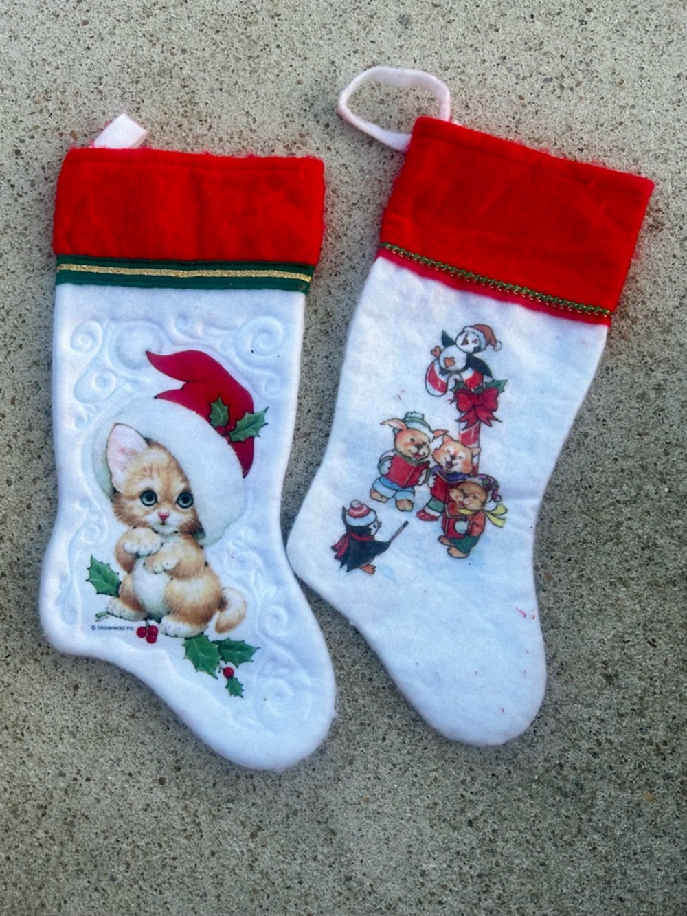 Vintage 1980’s Style Felt Christmas Stockings (kitten & cartoon animal carolers)